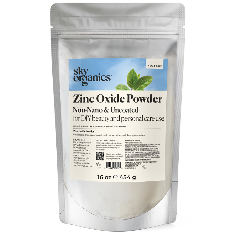 Sky Organics zinc oxide powder 16 oz bag front view for DIY beauty projects