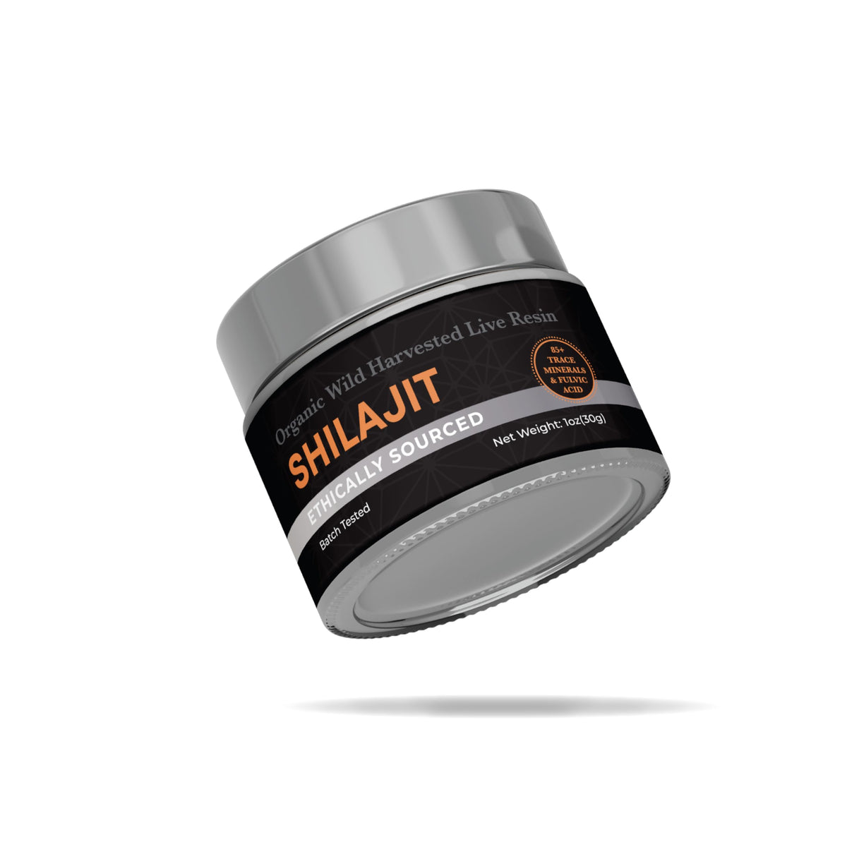 Skyland Kitchen Shilajit resin jar shows mineral-rich texture for daily wellness