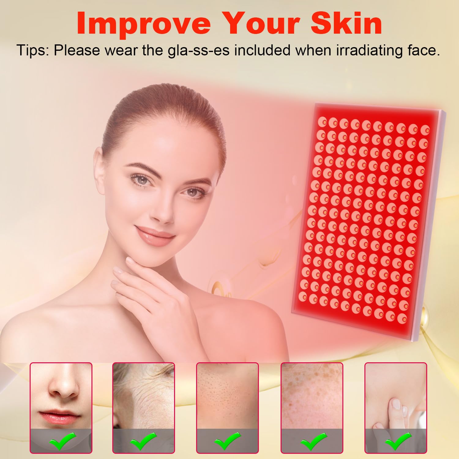 Skylaxy red light therapy panel used on the face for a refreshed look