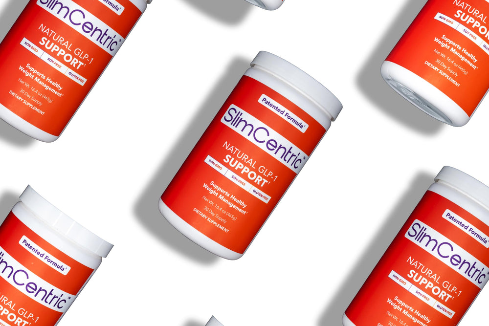 SlimCentric GLP-1 powder closeup highlighting texture and formula clarity.