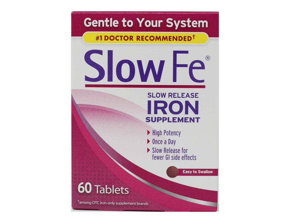 Slow Fe high-potency iron tablet front view, easy to take.