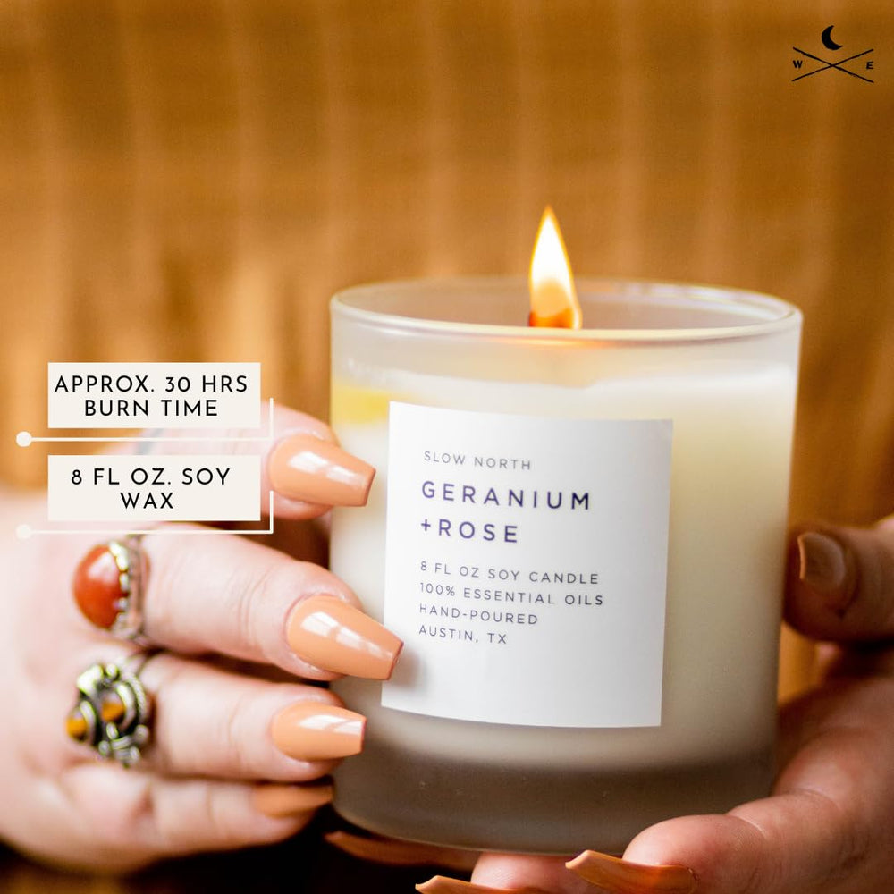Slow North cotton wick ensures a clean burn and steady fragrance release.