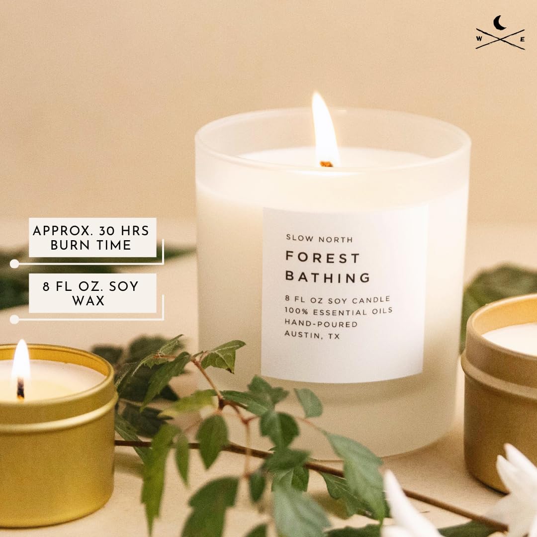 Slow North Forest Bathing Candle in frosted jar showcases modern design