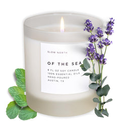 Slow North of the Sea candle in a reusable frosted jar for clean, mindful ambiance.