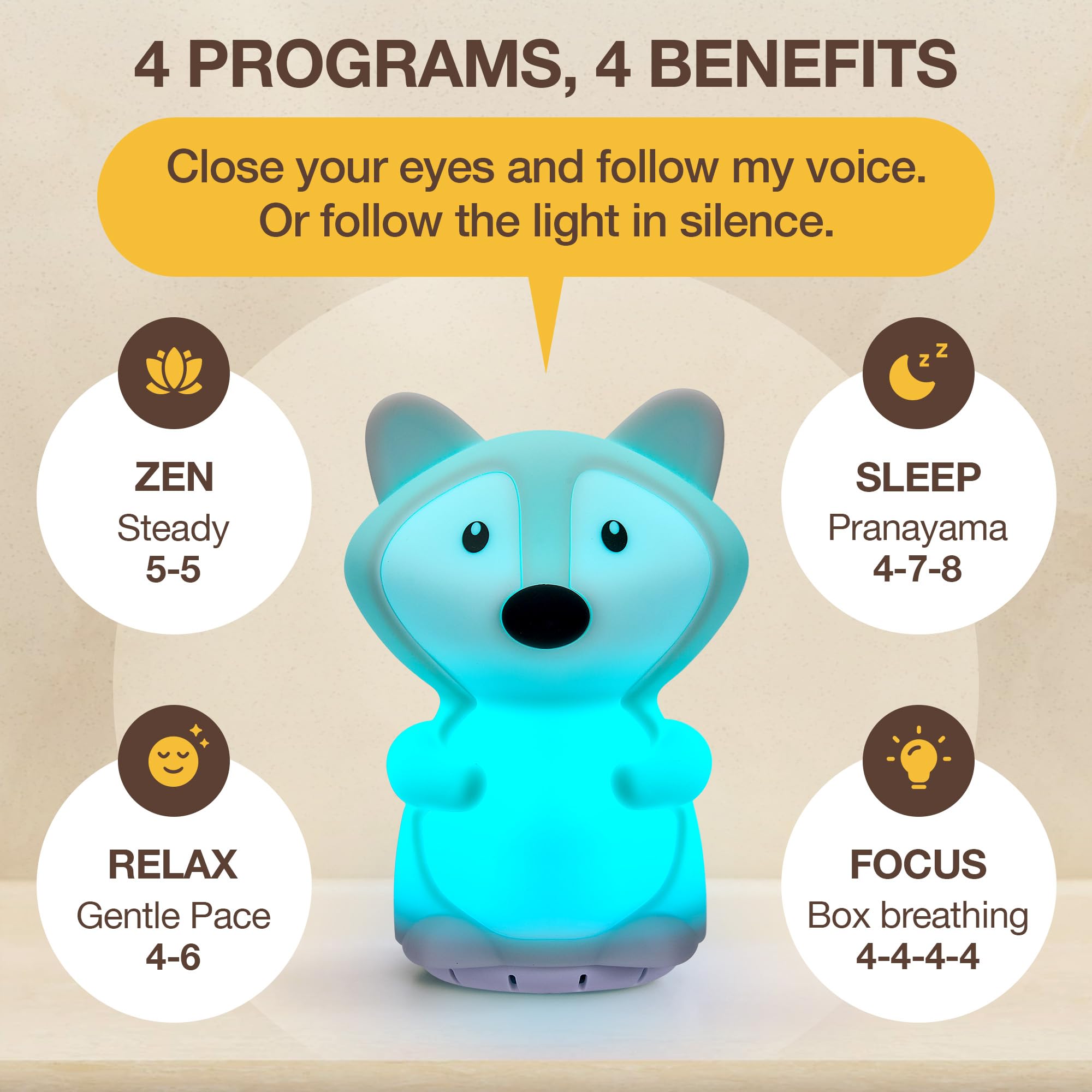 SlowRise Blue-Violet-Green light cues promote relaxation and easier breathing.