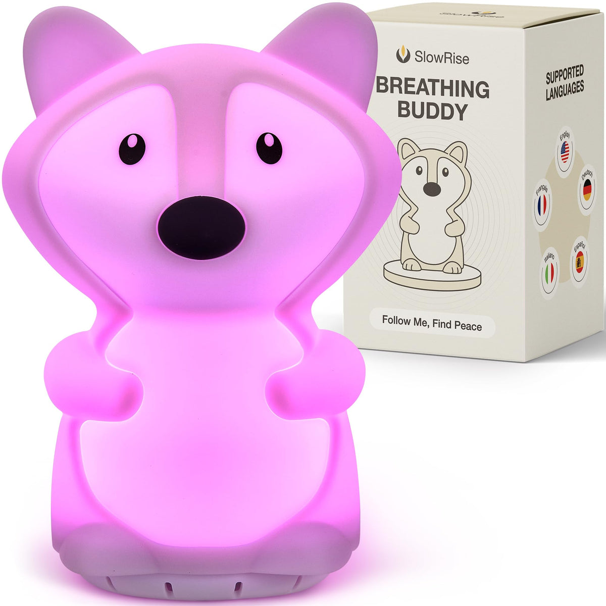 SlowRise Speaking Breathing Lamp with guided prompts for daily calm and focus.