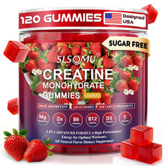 Slsomu Creatine Monohydrate Gummies in a jar showcasing vegan formula