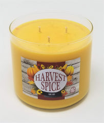 S&M Candle Factory Harvest Candle showcasing harvest-spice scent for autumn ambiance.