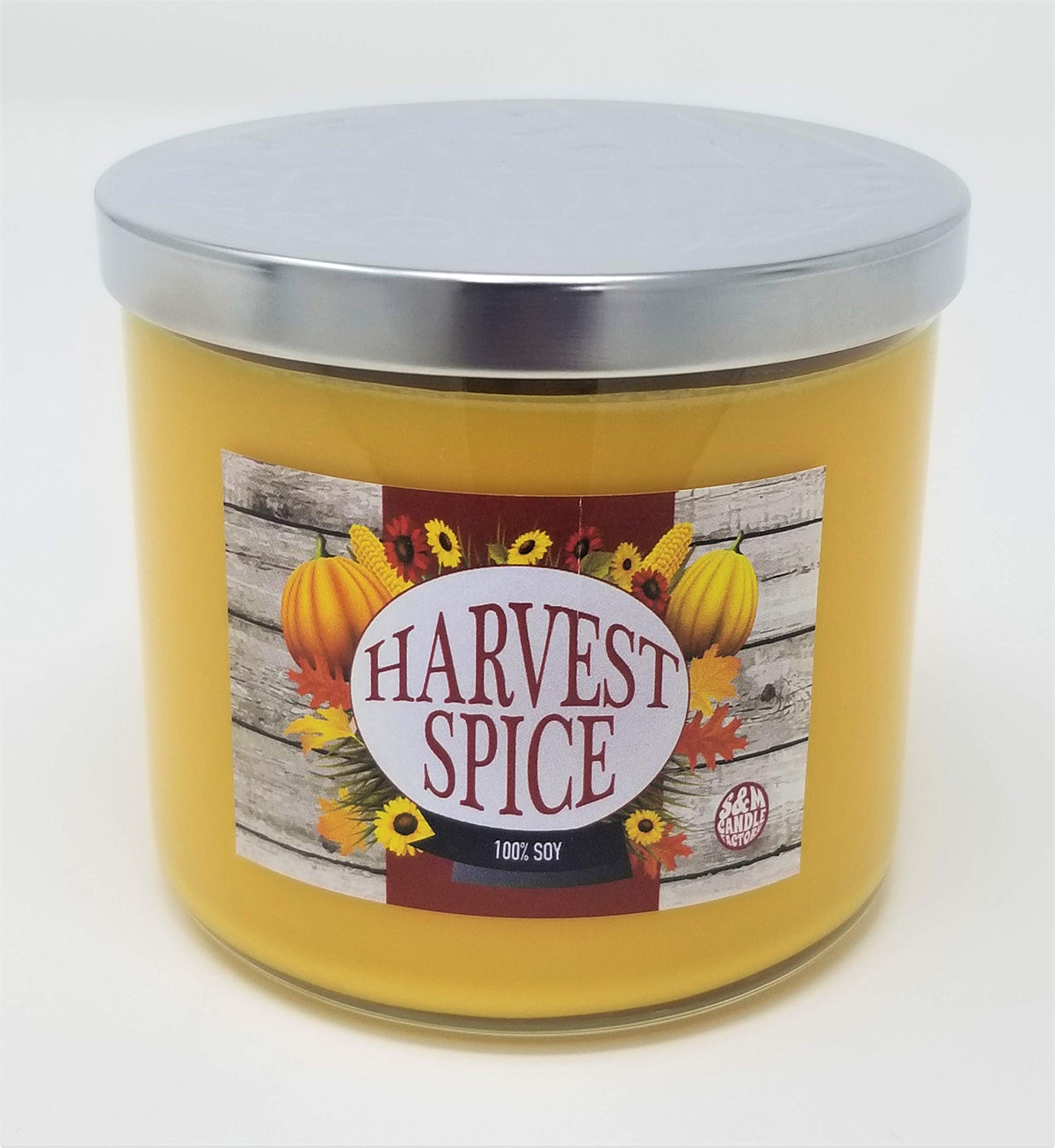 S&M Candle Factory Harvest Candle in large 3-wick jar for cozy evenings.