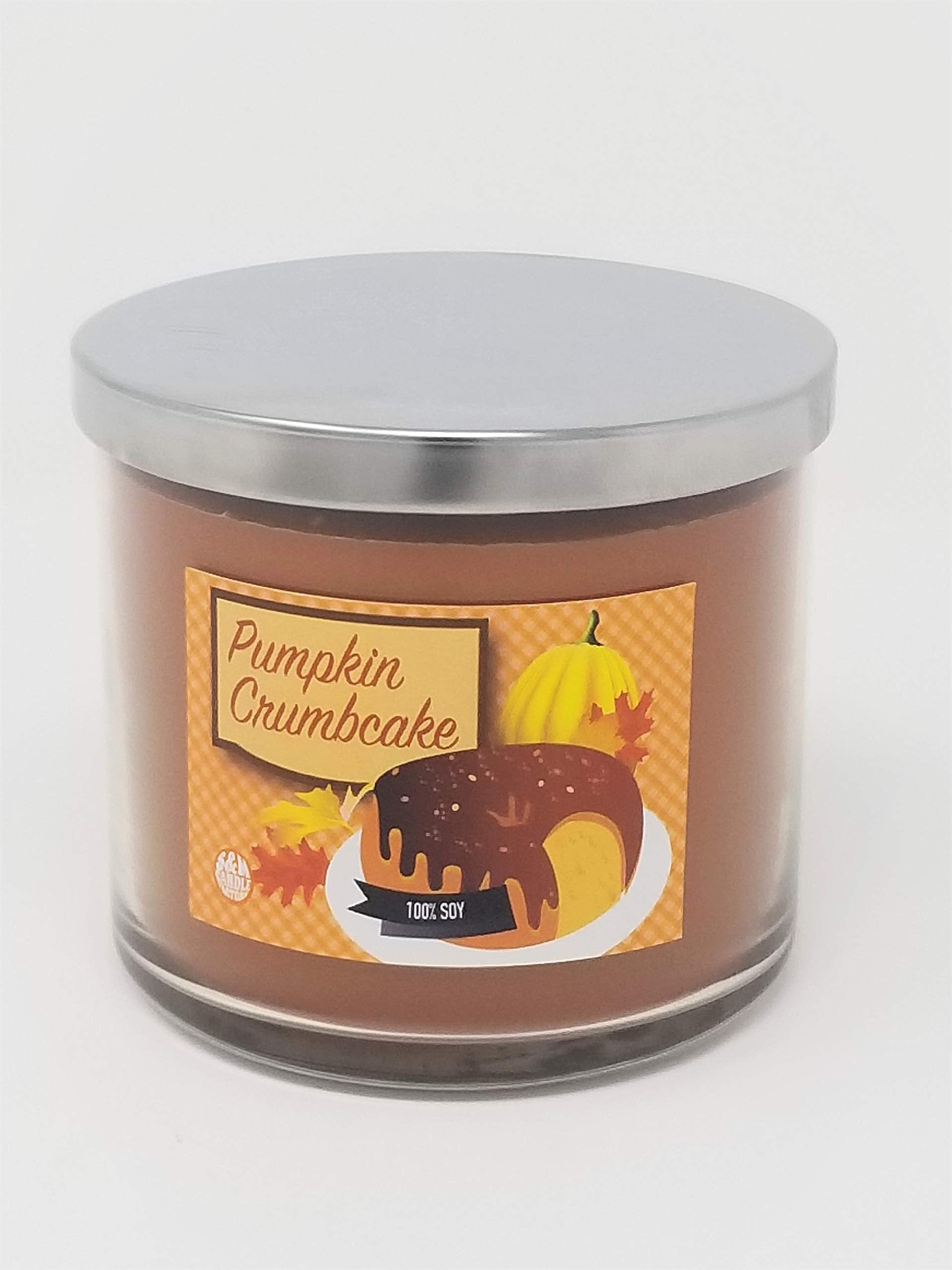 S&M Candle Factory Pumpkin Crumbcake candle jar close-up with warm autumn notes