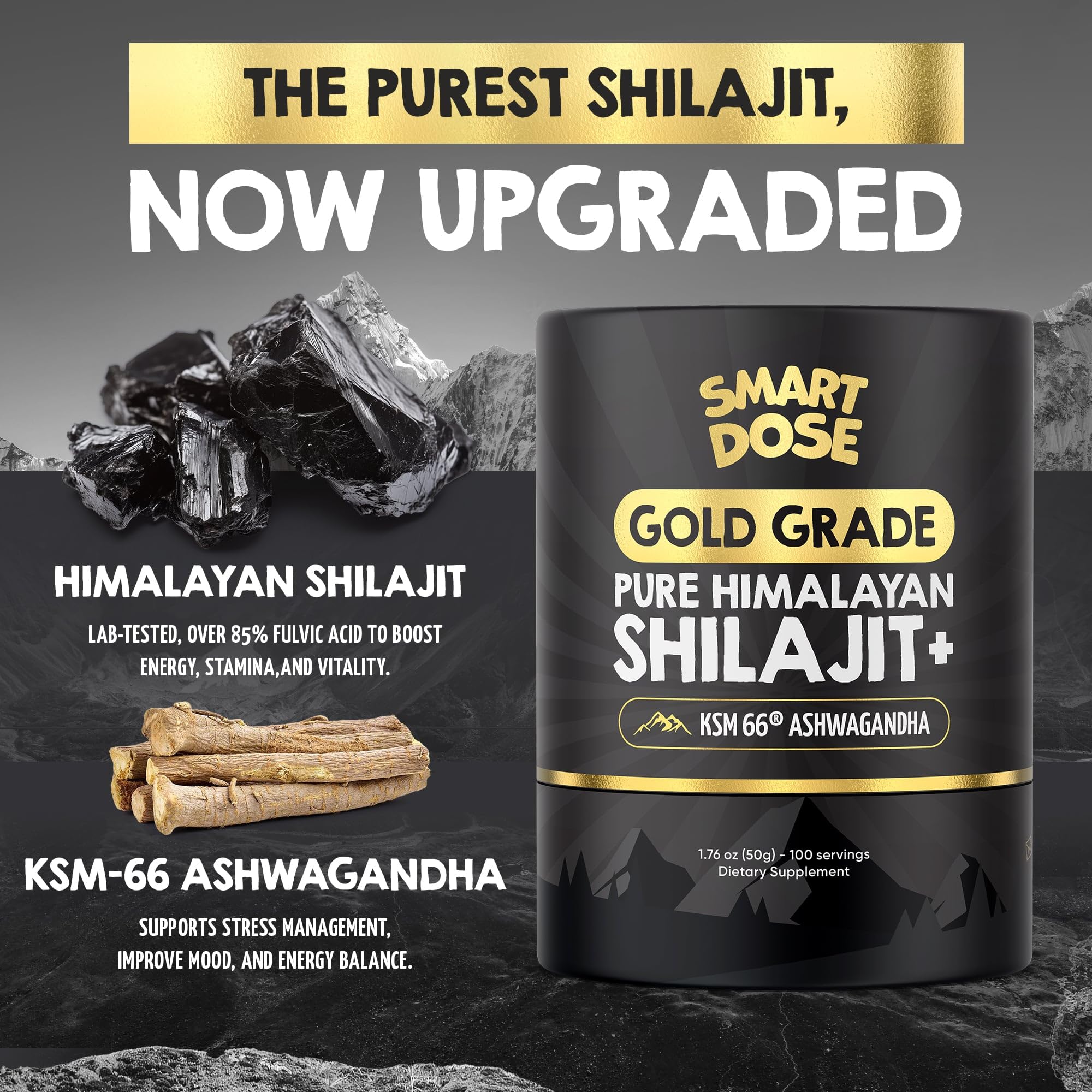 Smart Dose Shilajit resin spoon-dosing highlights precise, convenient servings.