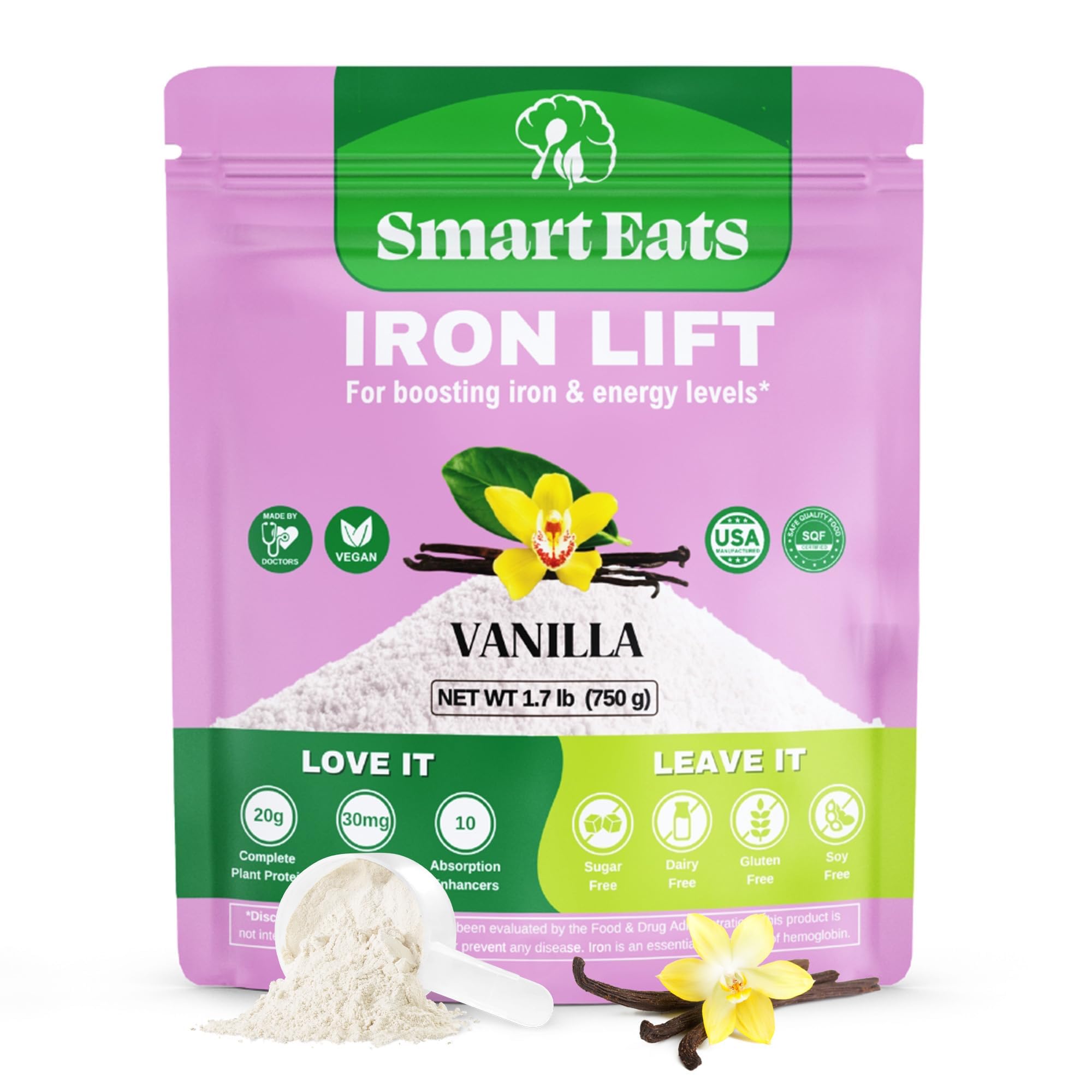 Smart Eats iron powder tub front showing convenient daily iron boost.