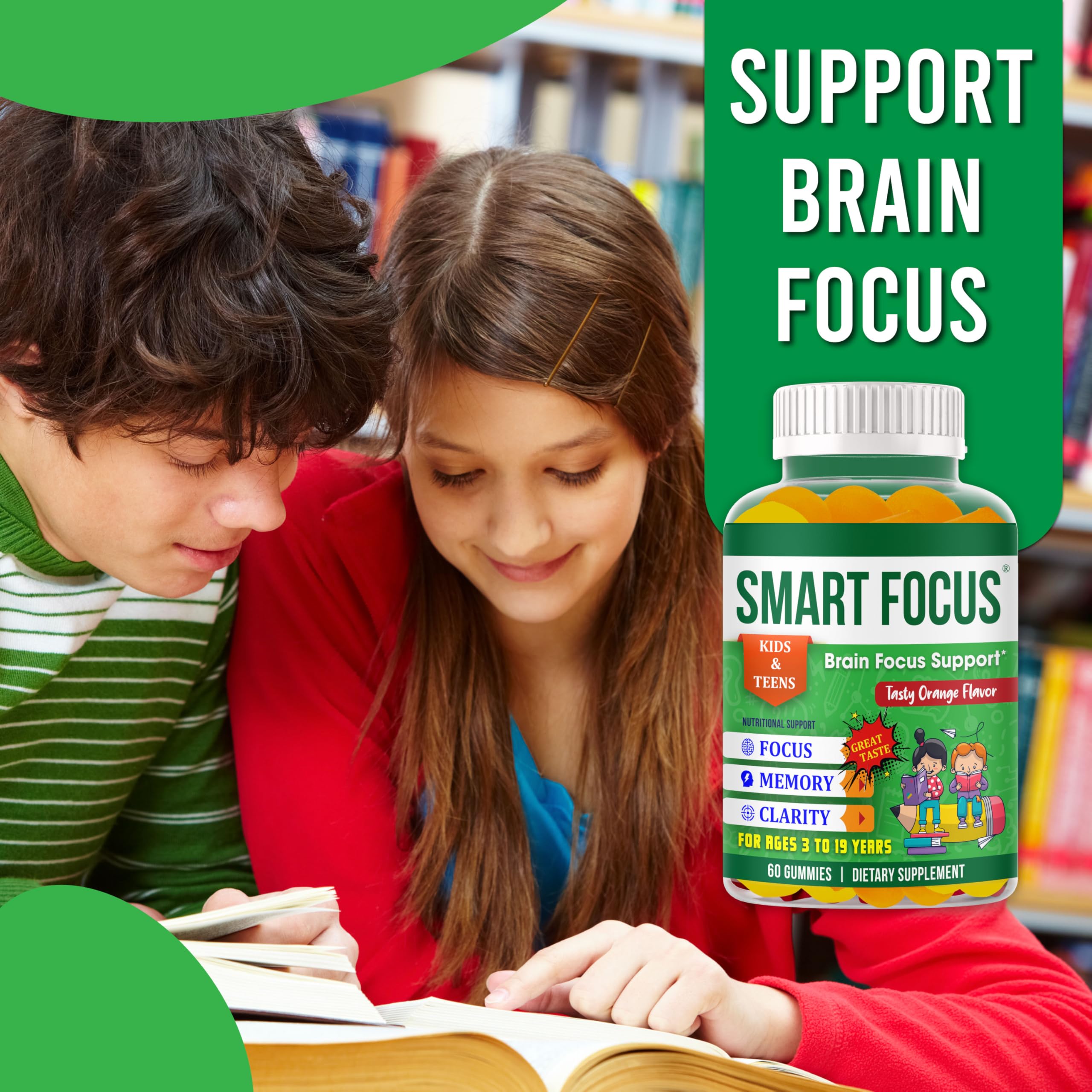 Smart Focus Gummies no fish taste, kid-friendly daily supplement.