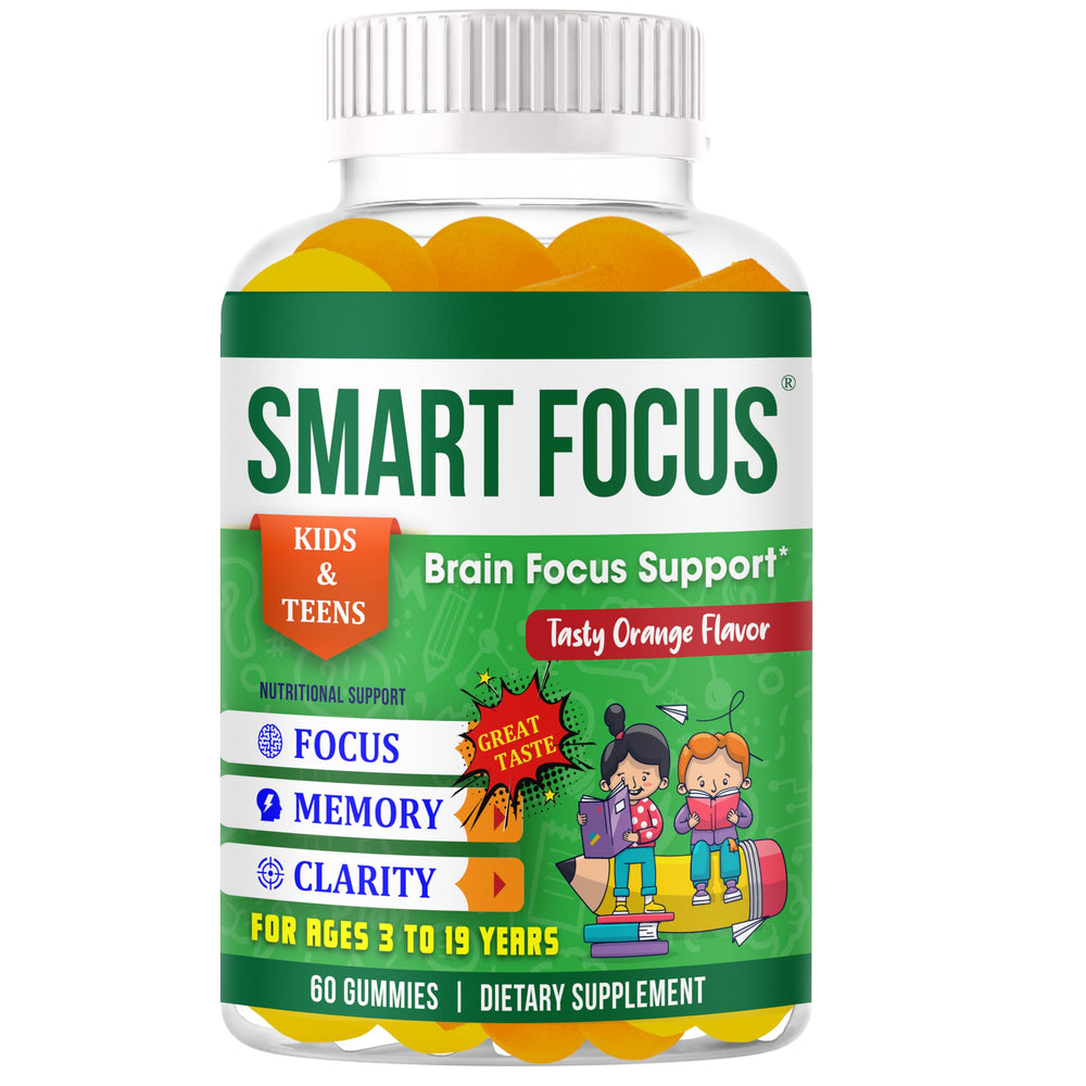 Smart Focus Gummies orange flavor bottle supports school focus.