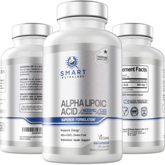 Smart Nutra Labs Alpha Lipoic Acid bottle front shows a clean, everyday energy support option.