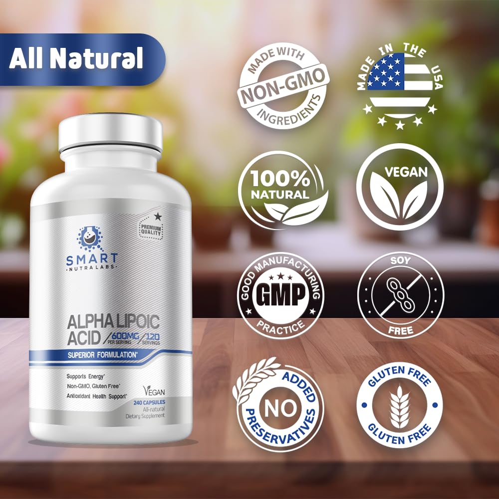 Smart Nutra Labs Alpha Lipoic Acid vegan capsules pack implies four months supply.