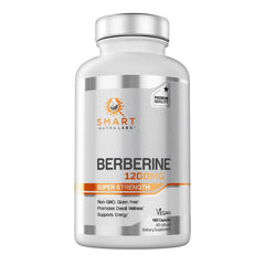 Smart Nutra Labs berberine capsules close-up, non-GMO and gluten-free formula.