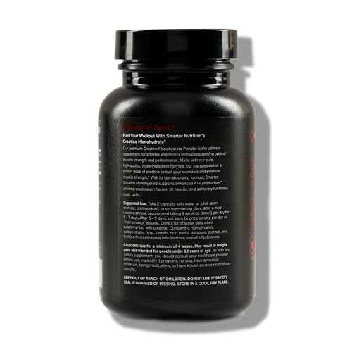 SMARTERNUTRITION creatine monohydrate capsules closeup highlighting vegan formula.