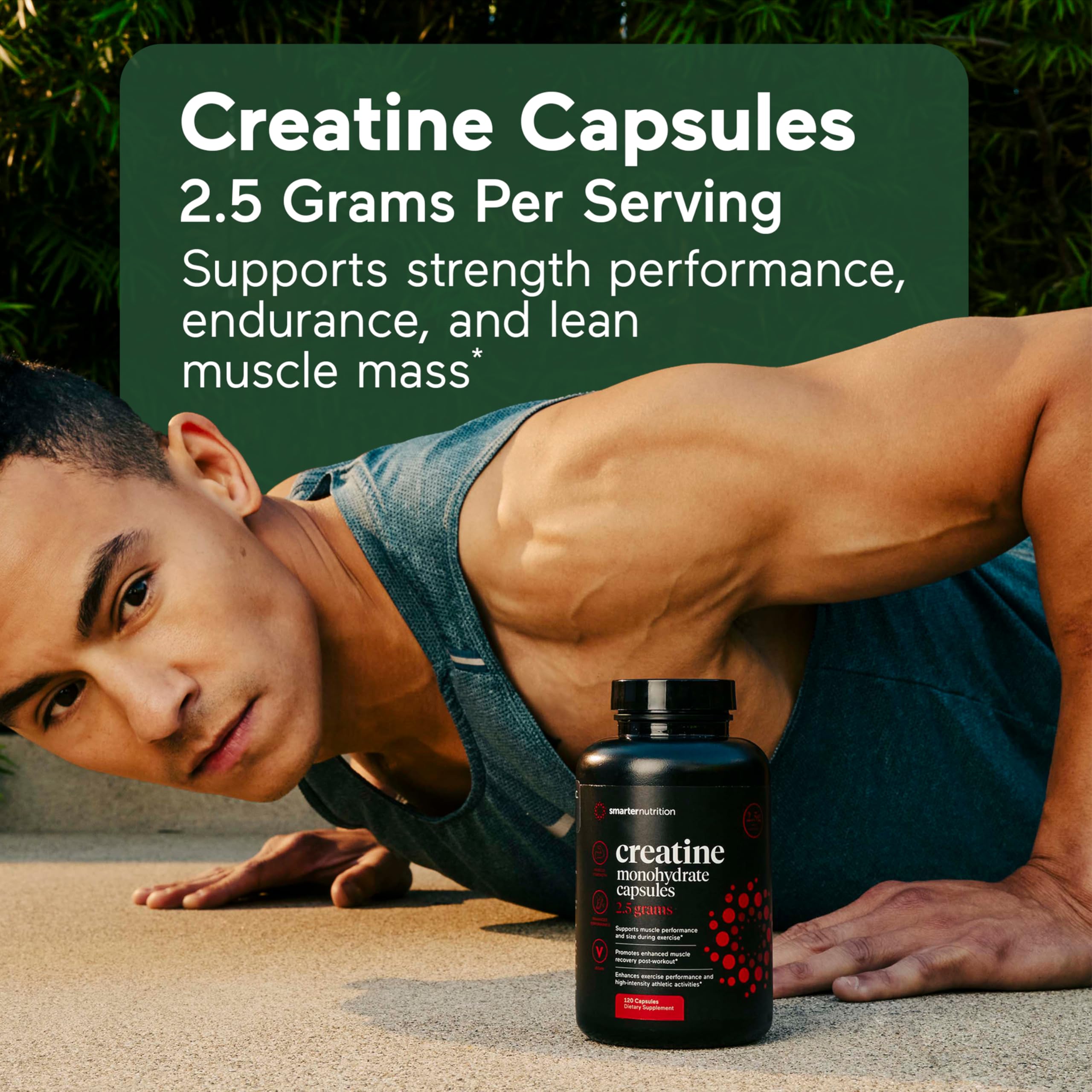 SMARTERNUTRITION creatine monohydrate pills in hand for on-the-go fueling.