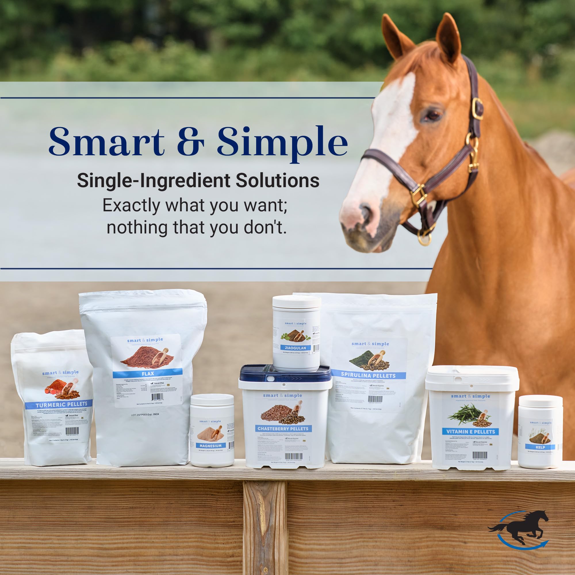 Horse health scene with SmartEquine pellets for ongoing wellness.