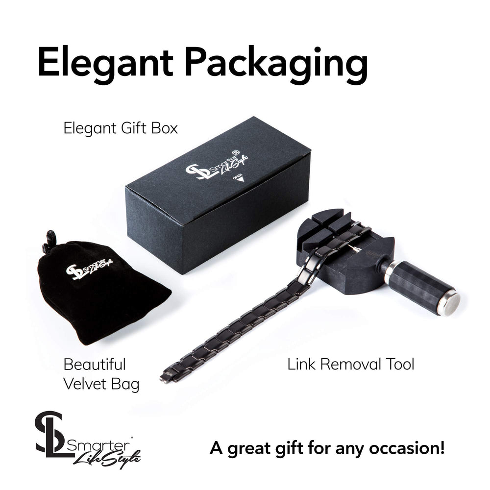 Gift box and velvet pouch with Smarter LifeStyle bracelet ready for gifting.
