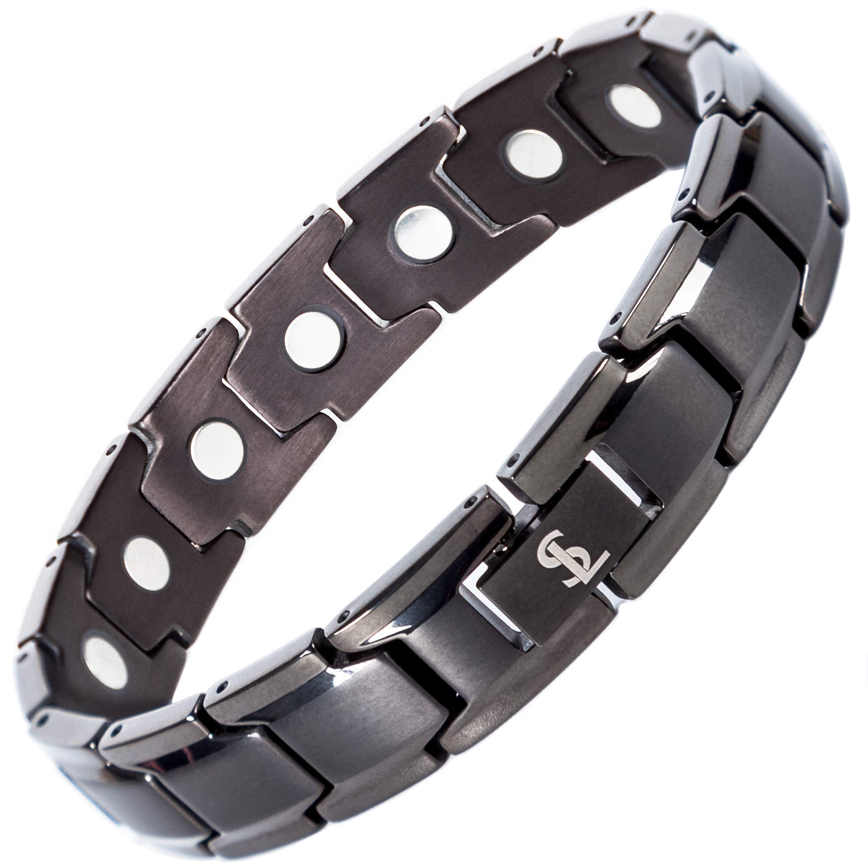 Smarter LifeStyle titanium magnetic bracelet worn on wrist in unisex fit.