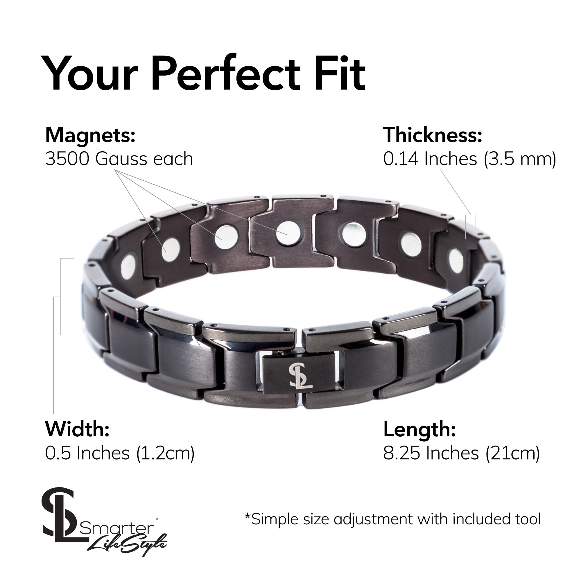 Unisex design of the Smarter LifeStyle titanium magnetic bracelet.
