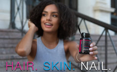 Label detail highlights 5000mcg Biotin and avocado oil content.
