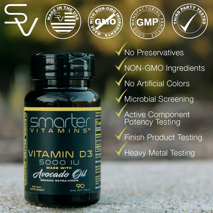 SmarterVitamins D3 3-pack bottles packaging emphasizes convenience and value.