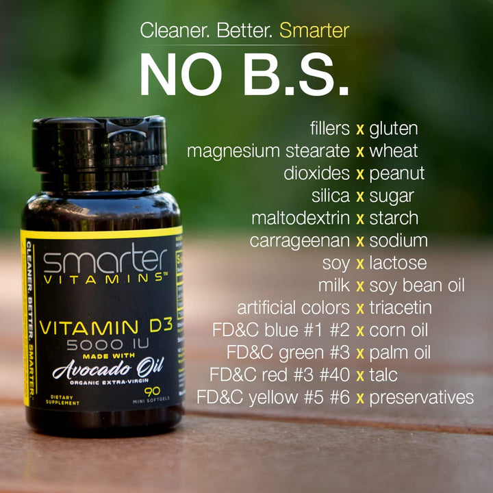 SmarterVitamins D3 avocado oil absorption closeup shows premium formula.