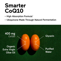 SMARTERNUTRITION CoQ10 label close-up highlighting non-GMO and gluten-free features
