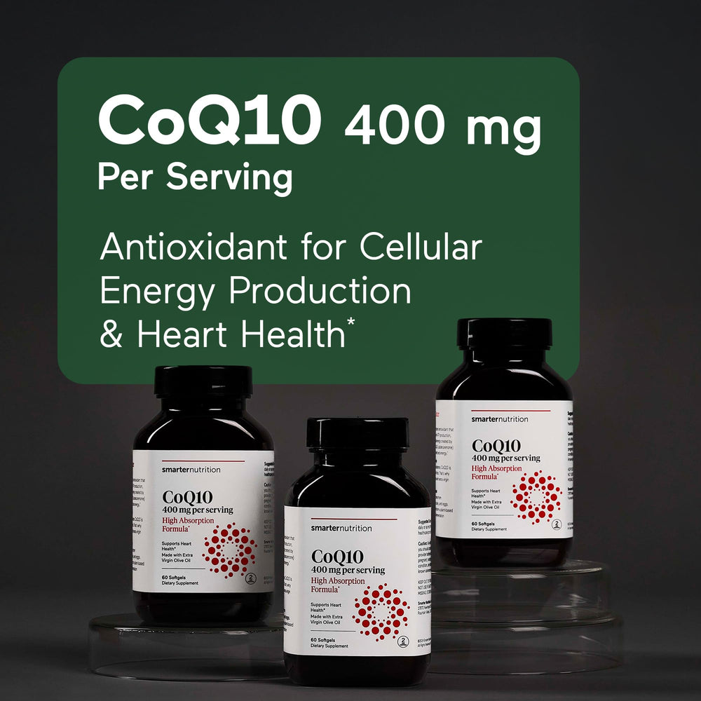 SMARTERNUTRITION CoQ10 olive oil delivery softgels showing easy daily intake
