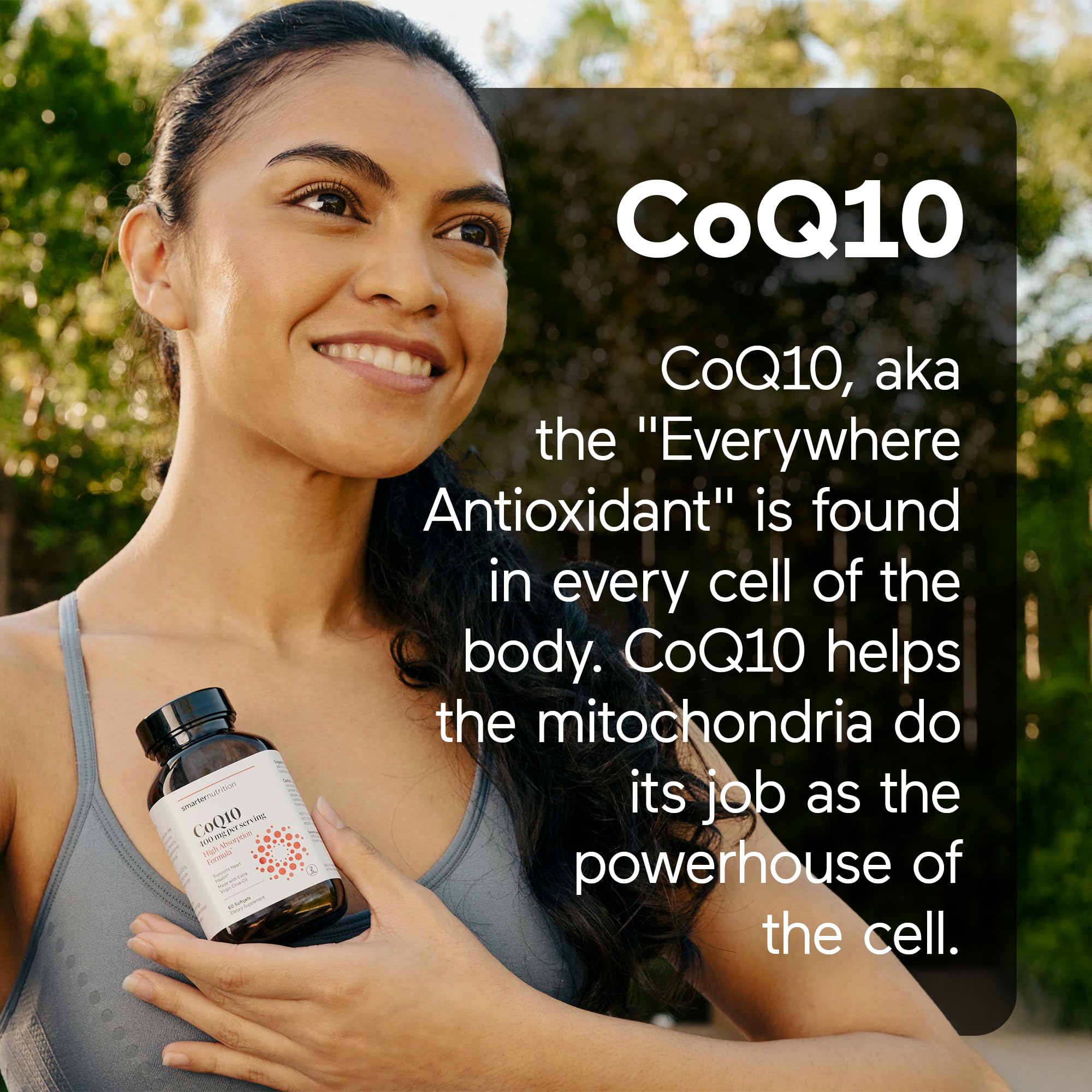USA-made CoQ10 packaging with quality seals on SMARTERNUTRITION bottle
