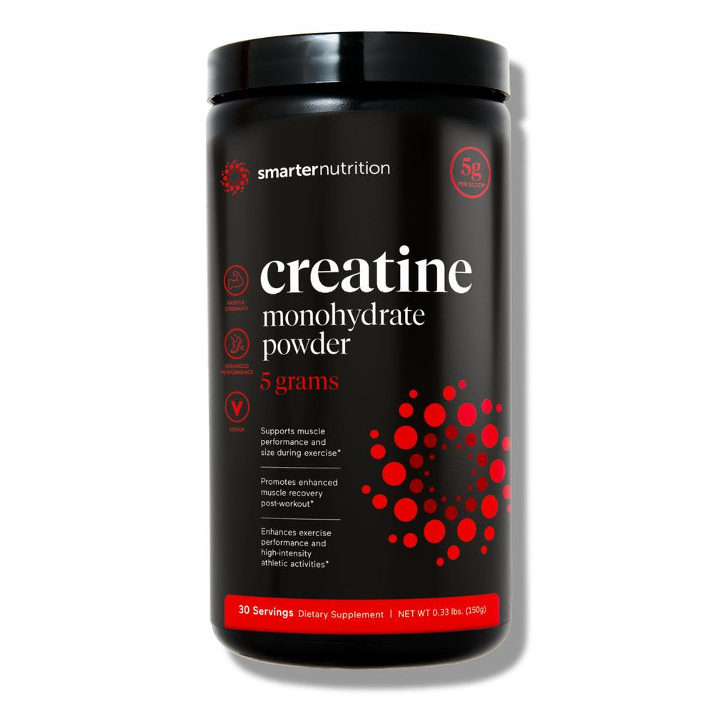 SMARTERNUTRITION creatine monohydrate powder bottle front for clean mixing.