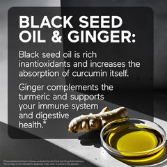 SMARTERNUTRITION Curcumin Softgels with black seed oil and ginger visual highlighting antioxidant support
