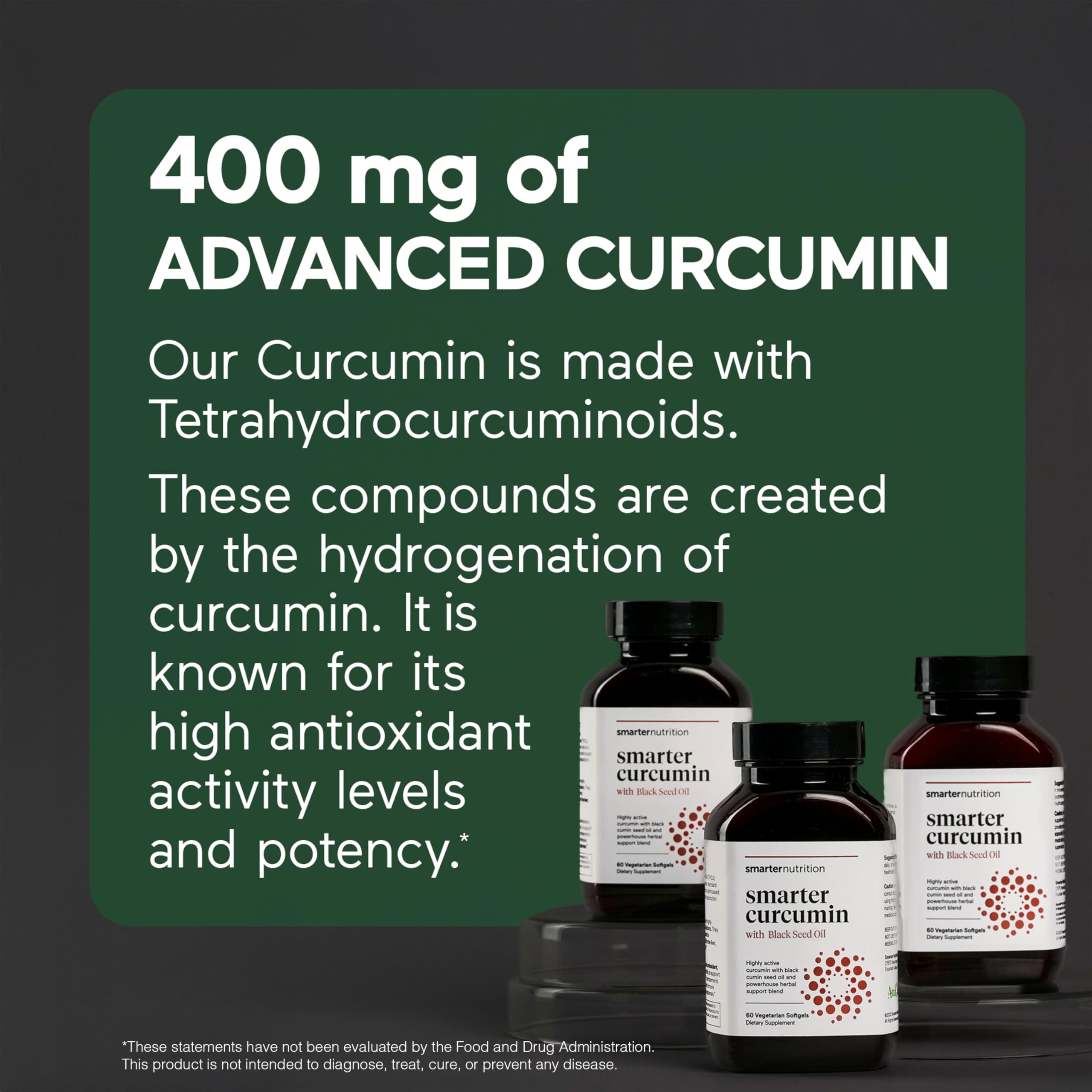 SMARTERNUTRITION Curcumin Softgels bottle side view showing vegan, non-GMO formula