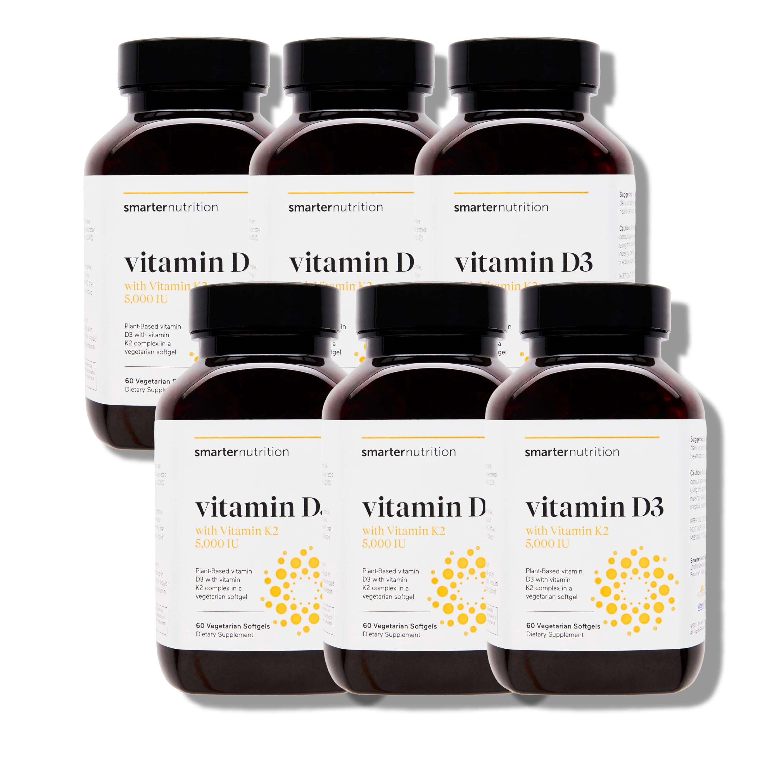 SMARTERNUTRITION vegan D3 K2 bottle front with 360 softgels for daily use