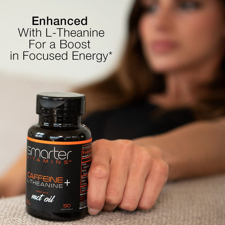 SmarterVitamins L-Theanine MCT softgel close-up for smooth absorption.