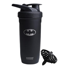 Smartshake Batman bottle close-up highlighting durable stainless steel for reliable daily hydration.
