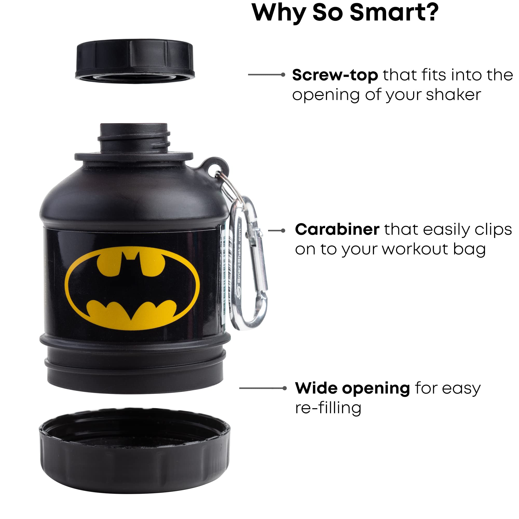 Smartshake Justice League bottle close-up shows leak-proof cap and durable design