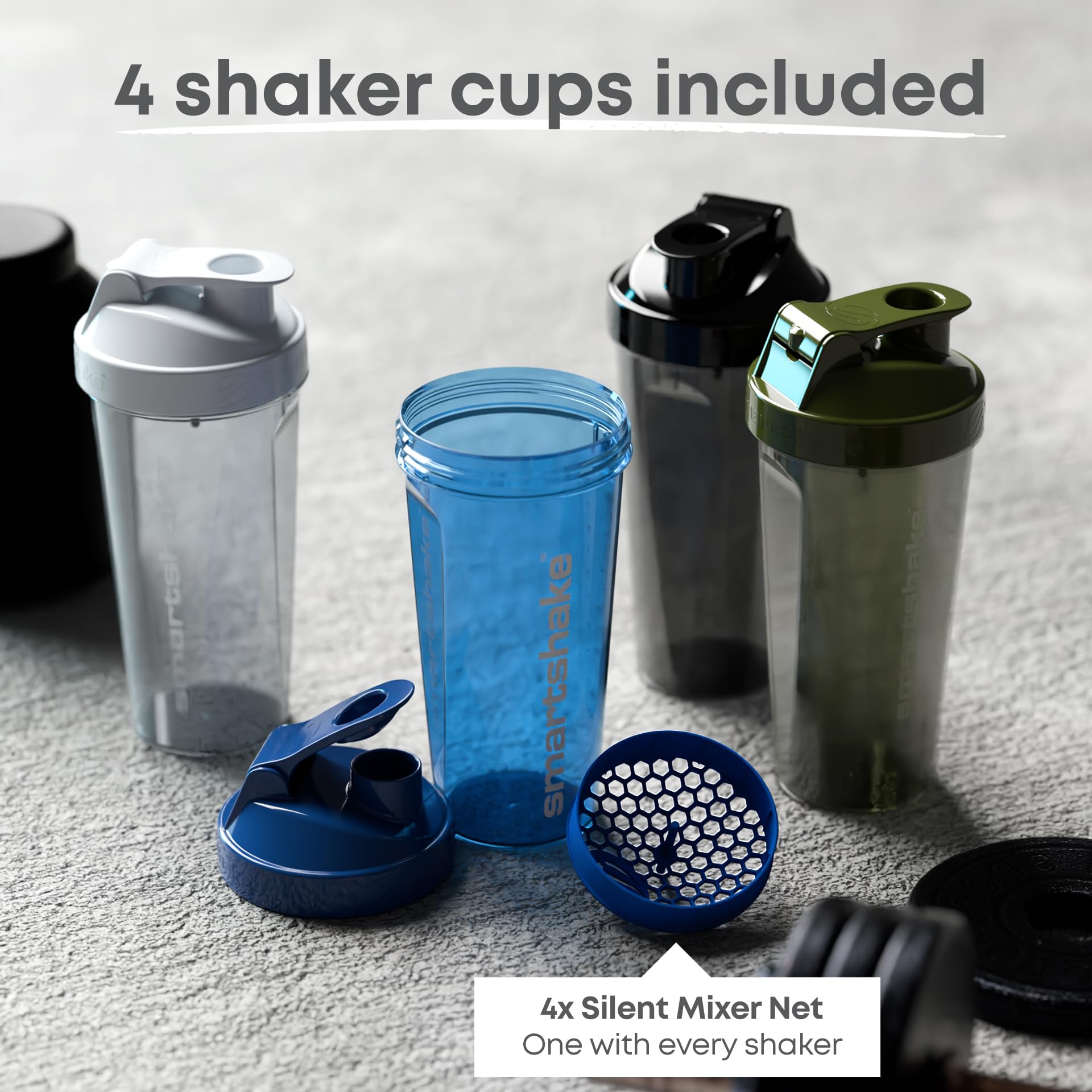 Smartshake Lite 800ml bottle color options include Mist Gray, Army Green, Black, Navy.