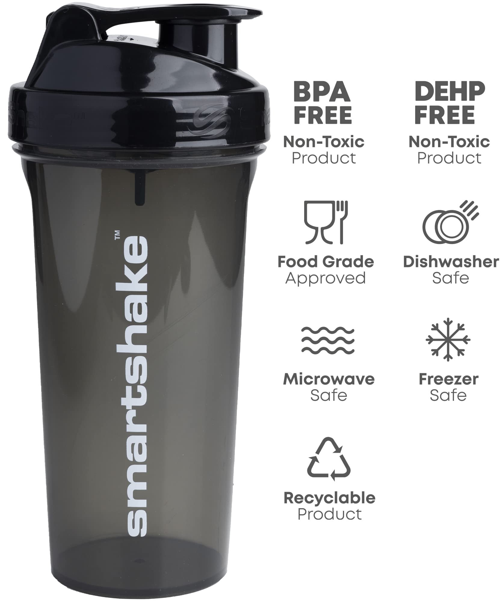 Smartshake Lite 800ml bottle dishwasher safe for quick cleanup.