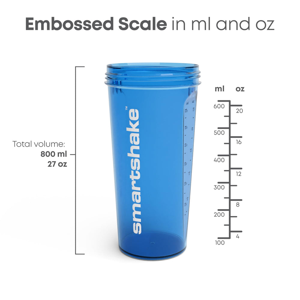 Smartshake Lite 800ml bottle with mixer net delivers smooth shakes.