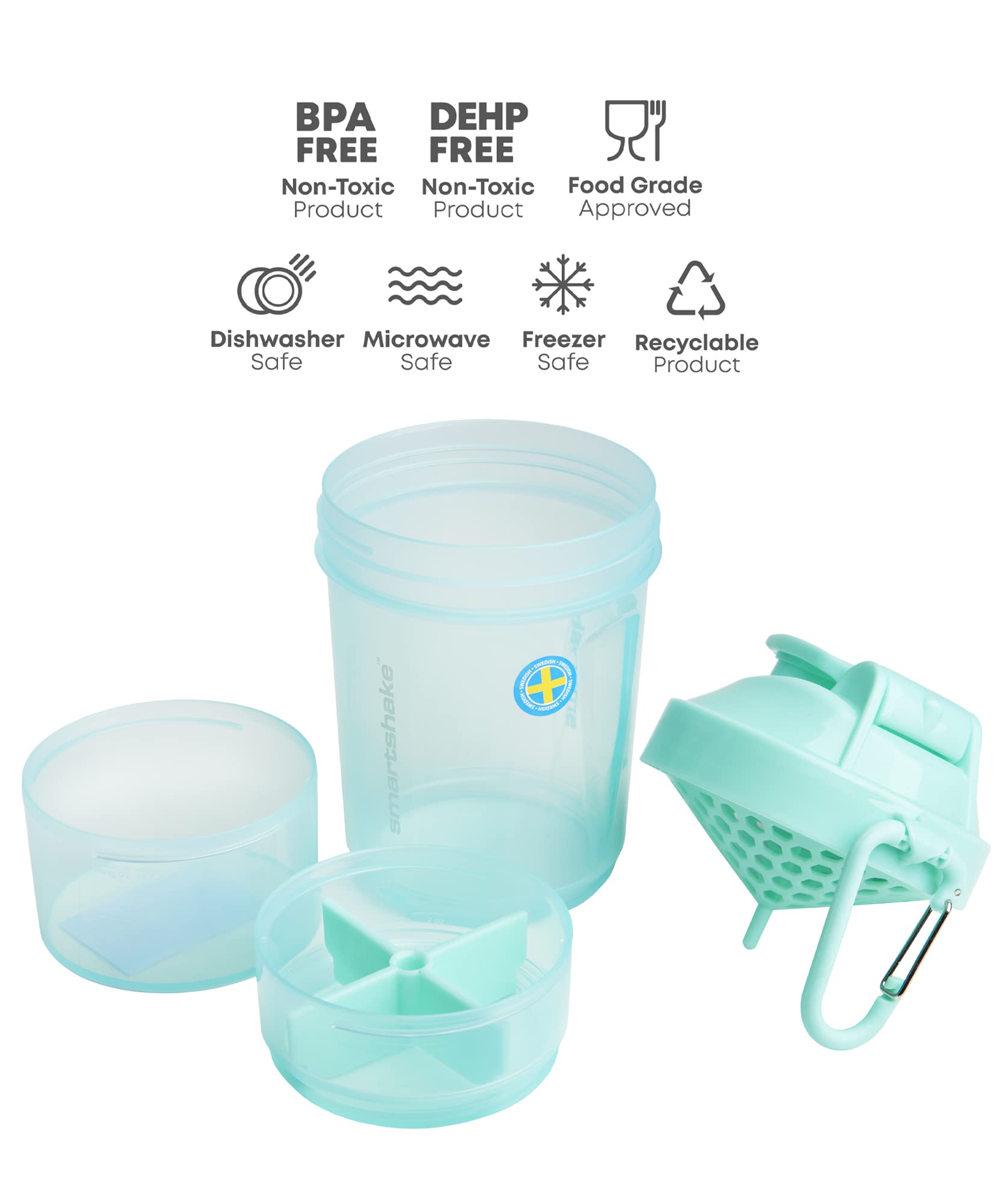SmartShake Original 2GO with lid open and power mixer for smooth drinks