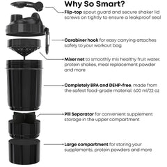 SmartShake Original 2GO showing storage compartments for snacks and supplements