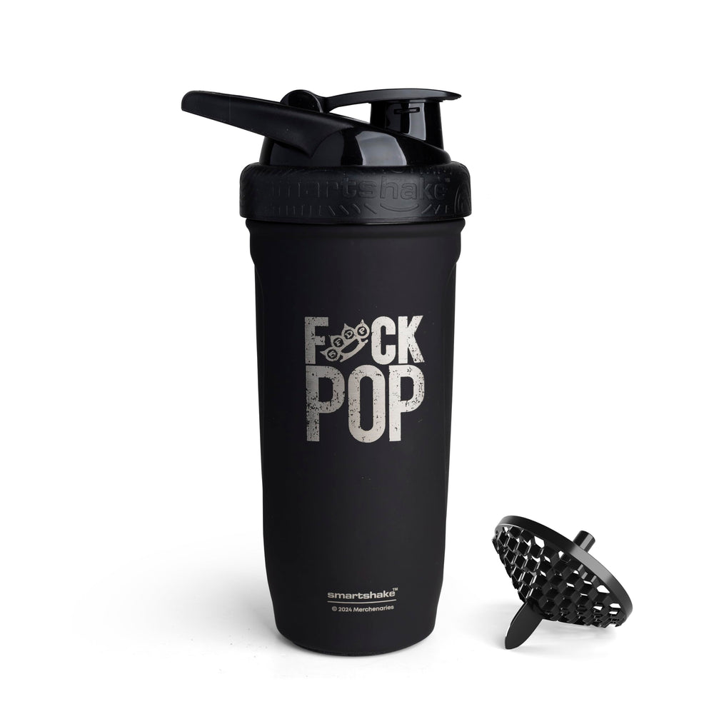 Smartshake Rockband Reforce bottle front view with black matte finish for easy grip