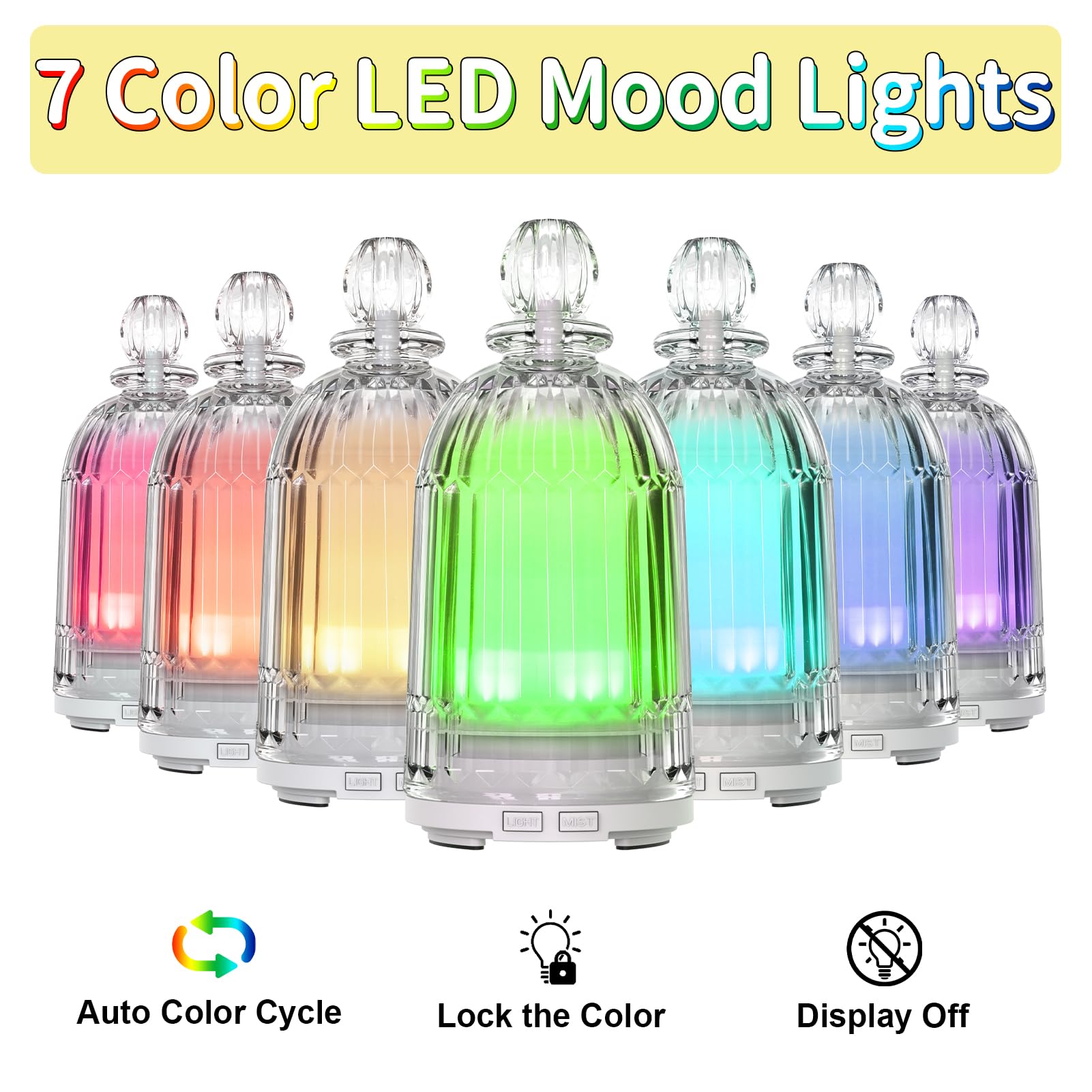 Smartwell seven-color LED lights illuminate the diffuser to create a calming atmosphere.