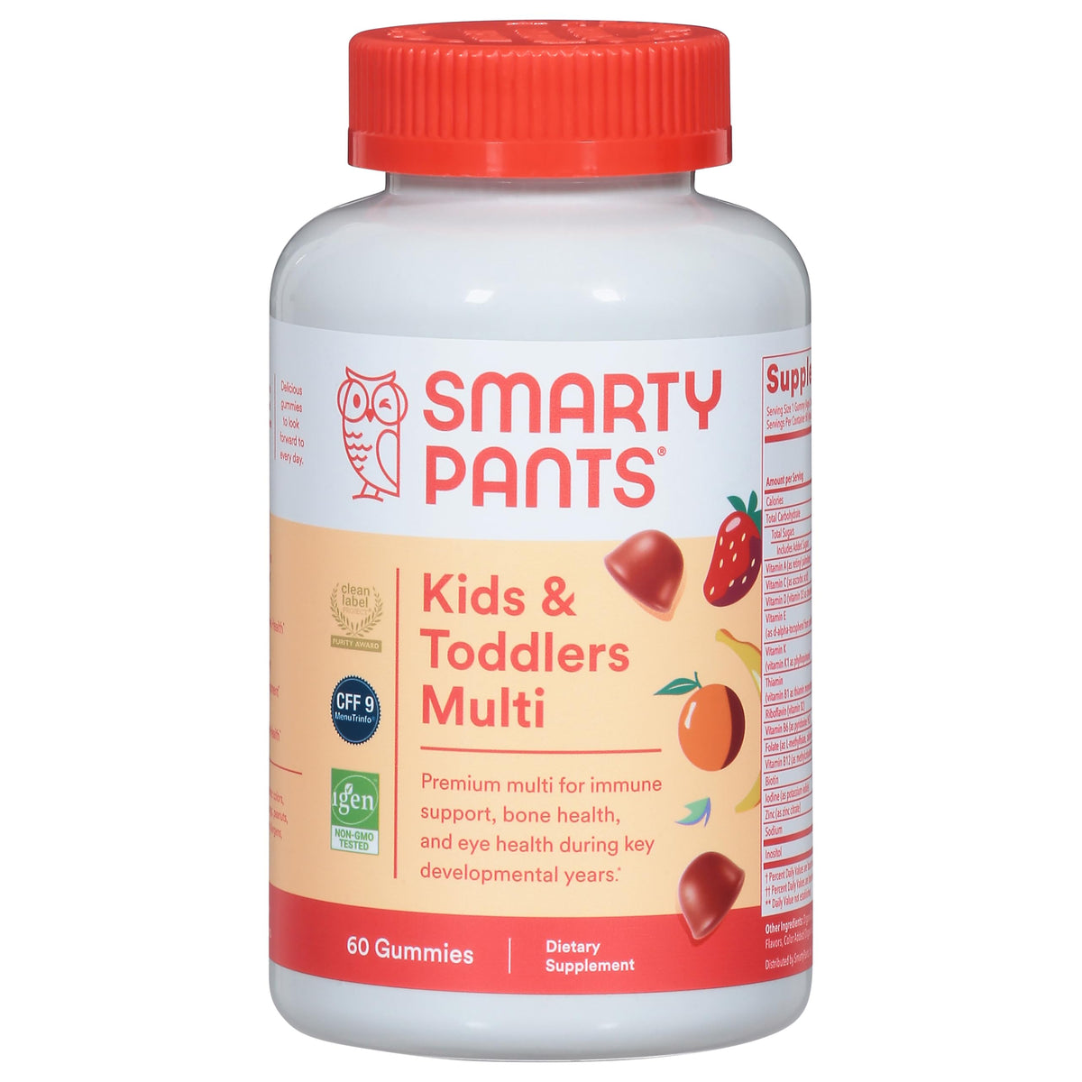 Smarty Pants Kids & Toddlers Multivitamin bottle for daily nutrition support.