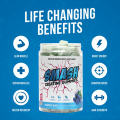 Smash Creatine Gummies strawberry flavor bottle for convenient daily use