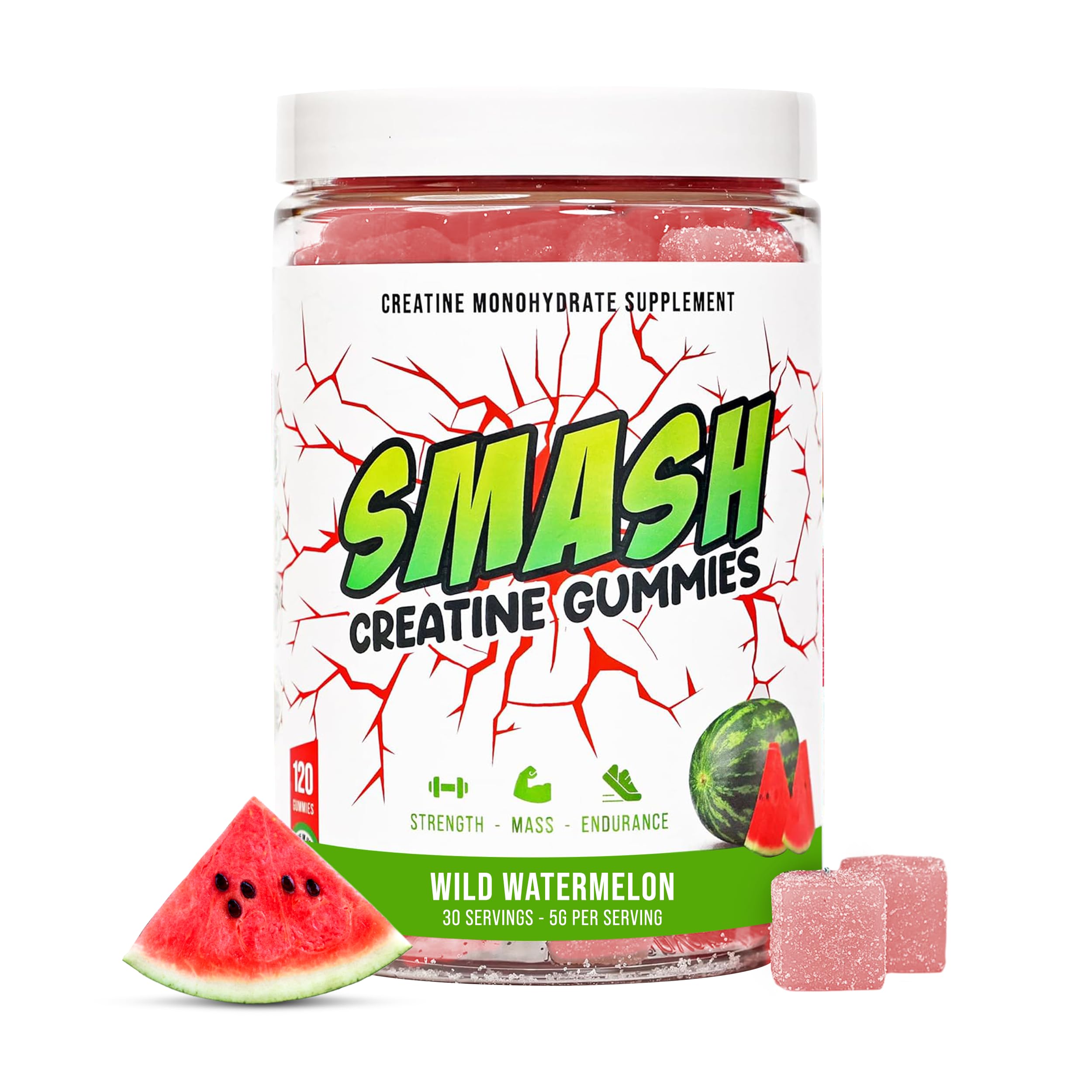 Smash Creatine Gummies watermelon bottle ready for workout energy